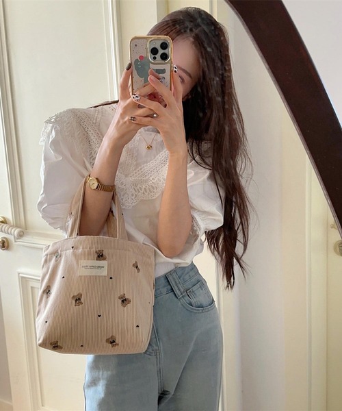 VIBGYOR（ヴィブジョー）の「Mignonjour/くまコーデュロイミニトートバッグ M2582（トートバッグ・レディース・ブルー/ピンク/ホワイト/ベージュ・FREE）」の13枚目の写真