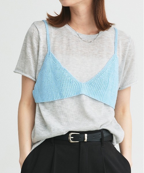 ad thie(アドティエ)の「ビスチェレイヤード サマーニットセット(Tシャツ/カットソー・レディース・オートミール/イエロー/ナチュラル/ブラック/ライトブルー・FREE)」の3枚目の写真
