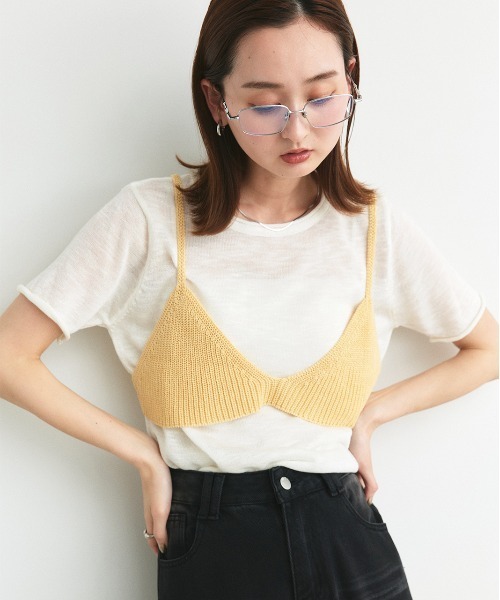 ad thie(アドティエ)の「ビスチェレイヤード サマーニットセット(Tシャツ/カットソー・レディース・オートミール/イエロー/ナチュラル/ブラック/ライトブルー・FREE)」の4枚目の写真