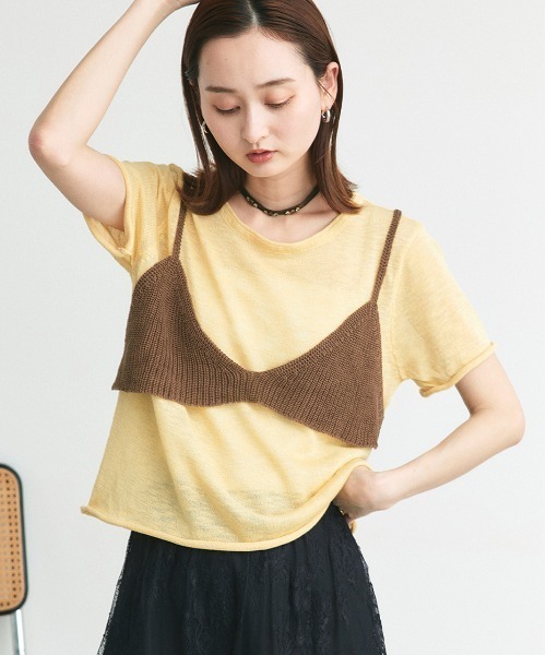 ad thie(アドティエ)の「ビスチェレイヤード サマーニットセット(Tシャツ/カットソー・レディース・オートミール/イエロー/ナチュラル/ブラック/ライトブルー・FREE)」の5枚目の写真