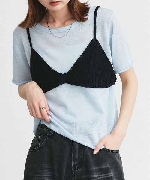 ad thie(アドティエ)の「ビスチェレイヤード サマーニットセット(Tシャツ/カットソー・レディース・オートミール/イエロー/ナチュラル/ブラック/ライトブルー・FREE)」の2枚目の写真