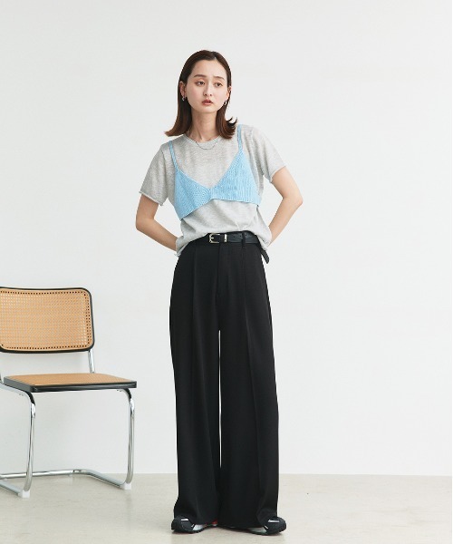 ad thie(アドティエ)の「ビスチェレイヤード サマーニットセット(Tシャツ/カットソー・レディース・オートミール/イエロー/ナチュラル/ブラック/ライトブルー・FREE)」の6枚目の写真