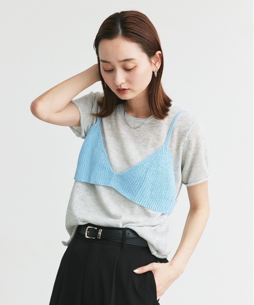 ad thie(アドティエ)の「ビスチェレイヤード サマーニットセット(Tシャツ/カットソー・レディース・オートミール/イエロー/ナチュラル/ブラック/ライトブルー・FREE)」の10枚目の写真