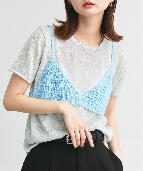 ad thie(アドティエ)の「ビスチェレイヤード サマーニットセット(Tシャツ/カットソー・レディース・オートミール/イエロー/ナチュラル/ブラック/ライトブルー・FREE)」の11枚目の写真