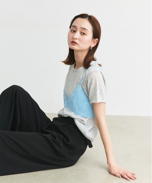 ad thie(アドティエ)の「ビスチェレイヤード サマーニットセット(Tシャツ/カットソー・レディース・オートミール/イエロー/ナチュラル/ブラック/ライトブルー・FREE)」の14枚目の写真
