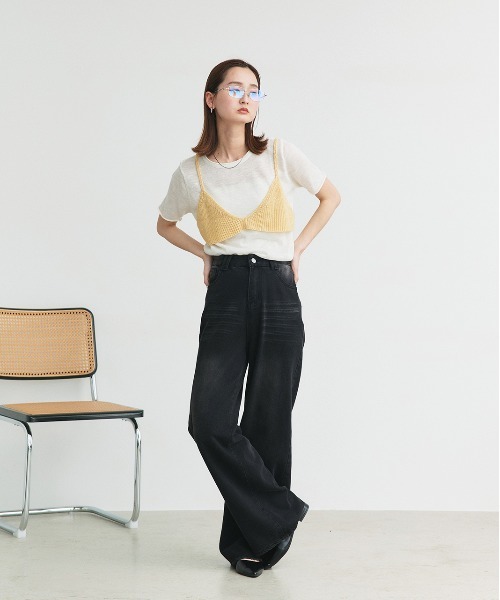 ad thie(アドティエ)の「ビスチェレイヤード サマーニットセット(Tシャツ/カットソー・レディース・オートミール/イエロー/ナチュラル/ブラック/ライトブルー・FREE)」の15枚目の写真