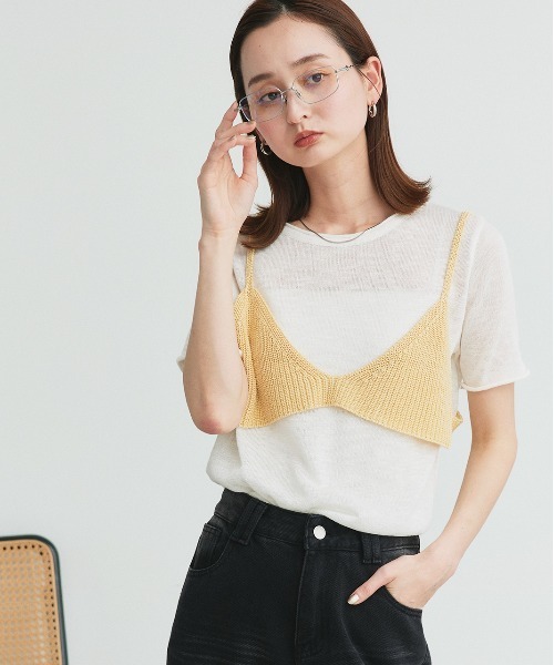 ad thie(アドティエ)の「ビスチェレイヤード サマーニットセット(Tシャツ/カットソー・レディース・オートミール/イエロー/ナチュラル/ブラック/ライトブルー・FREE)」の19枚目の写真