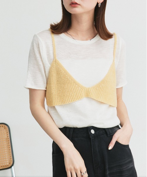 ad thie(アドティエ)の「ビスチェレイヤード サマーニットセット(Tシャツ/カットソー・レディース・オートミール/イエロー/ナチュラル/ブラック/ライトブルー・FREE)」の20枚目の写真