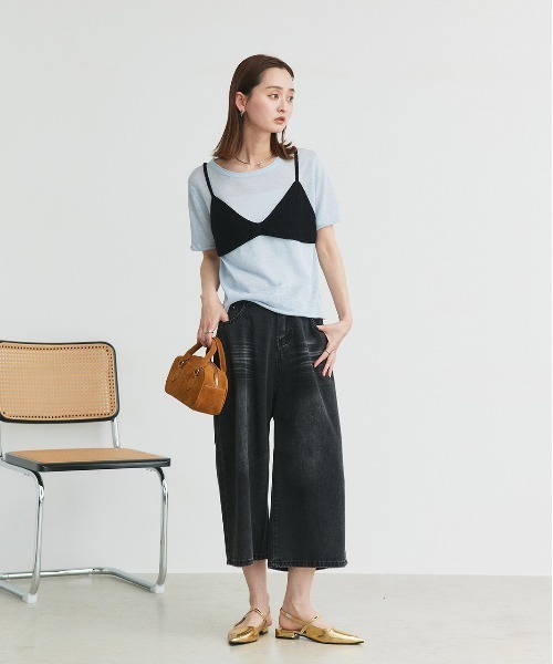 ad thie(アドティエ)の「ビスチェレイヤード サマーニットセット(Tシャツ/カットソー・レディース・オートミール/イエロー/ナチュラル/ブラック/ライトブルー・FREE)」の22枚目の写真