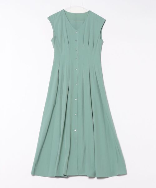 12Twelve Agenda（トゥエルブ　アジェンダ）の「Vネックウエストピンタックフレアワンピース（ワンピース・レディース・ブラック/グリーン・M）」の2枚目の写真