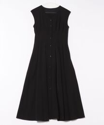 Vネックウエストピンタックフレアワンピース