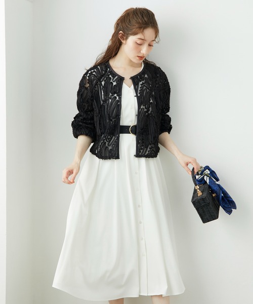 12Twelve Agenda（トゥエルブ　アジェンダ）の「Vネックウエストピンタックフレアワンピース（ワンピース・レディース・ブラック/グリーン・M）」の9枚目の写真