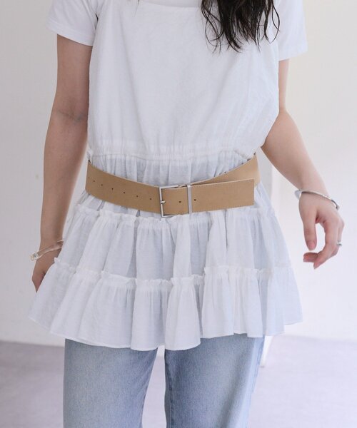 mystic（ミスティック）の「スクエアバックルワイドベルト（ベルト・レディース・ベージュ・ONE SIZE）」の6枚目の写真