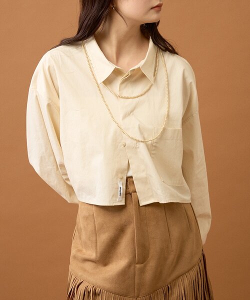 mystic（ミスティック）の「ストライプショートシャツ（シャツ/ブラウス・レディース・アイボリー/ブラック/ネイビー/ベージュ・FREE）」の3枚目の写真