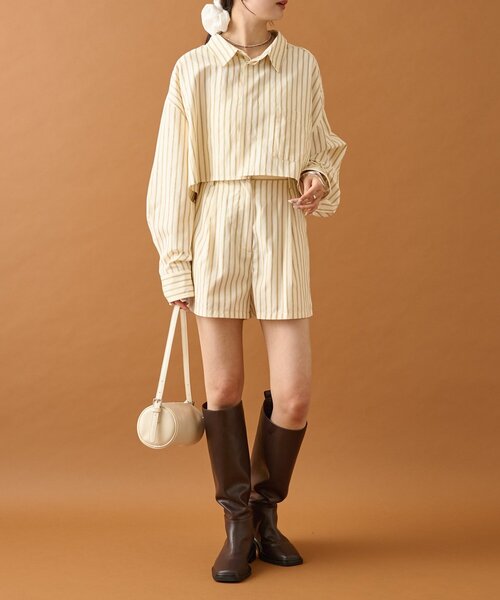 mystic（ミスティック）の「ストライプショートシャツ（シャツ/ブラウス・レディース・アイボリー/ブラック/ネイビー/ベージュ・FREE）」の9枚目の写真