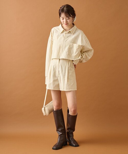 mystic（ミスティック）の「ストライプショートシャツ（シャツ/ブラウス・レディース・アイボリー/ブラック/ネイビー/ベージュ・FREE）」の10枚目の写真