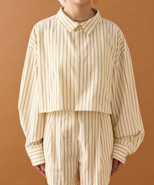 mystic（ミスティック）の「ストライプショートシャツ（シャツ/ブラウス・レディース・アイボリー/ブラック/ネイビー/ベージュ・FREE）」の13枚目の写真