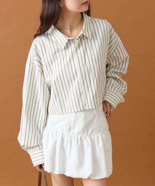 mystic（ミスティック）の「ストライプショートシャツ（シャツ/ブラウス・レディース・アイボリー/ブラック/ネイビー/ベージュ・FREE）」の20枚目の写真