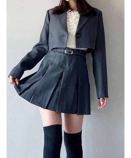 RESEXXY（リゼクシー）の「プリーツミニスカート【セットアップ着用可能】（スカート・レディース・チャコールグレー/ブラック/その他1/ピンク・FREE）」の2枚目の写真