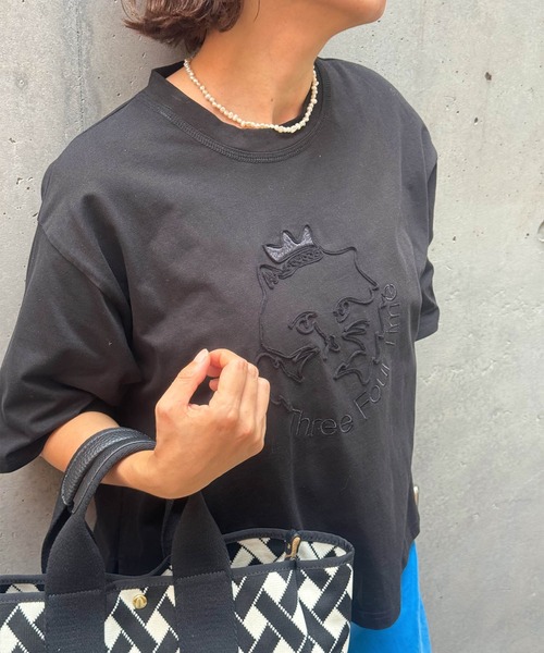 Three Four Time(スリーフォータイム)の「TFTオリジナルネコTシャツ(Tシャツ/カットソー・レディース・ホワイト/ブラック・FREE)」の2枚目の写真