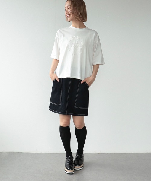 Three Four Time(スリーフォータイム)の「TFTオリジナルネコTシャツ(Tシャツ/カットソー・レディース・ホワイト/ブラック・FREE)」の6枚目の写真