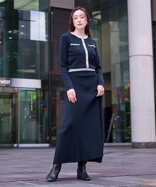 UR'S(ユアーズ)の「バイカラーポケットデザインニットワンピース(ワンピース・レディース・ブラック/ネイビー・S/M/L)」の1枚目の写真