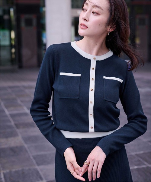 UR'S(ユアーズ)の「バイカラーポケットデザインニットワンピース(ワンピース・レディース・ブラック/ネイビー・S/M/L)」の6枚目の写真