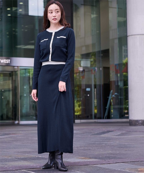 UR'S(ユアーズ)の「バイカラーポケットデザインニットワンピース(ワンピース・レディース・ブラック/ネイビー・S/M/L)」の10枚目の写真