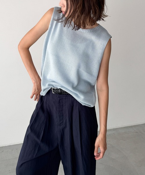 CANAL JEAN（キャナルジーン）の「El mar　リヨセルリネンニットタンクトップ（タンクトップ・レディース・オートミール/ブラック/サックスブルー/チャコールグレー・ONE SIZE）」の4枚目の写真