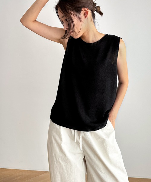 CANAL JEAN（キャナルジーン）の「El mar　リヨセルリネンニットタンクトップ（タンクトップ・レディース・オートミール/ブラック/サックスブルー/チャコールグレー・ONE SIZE）」の2枚目の写真