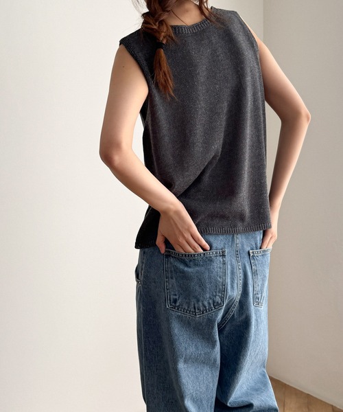 CANAL JEAN（キャナルジーン）の「El mar　リヨセルリネンニットタンクトップ（タンクトップ・レディース・オートミール/ブラック/サックスブルー/チャコールグレー・ONE SIZE）」の6枚目の写真
