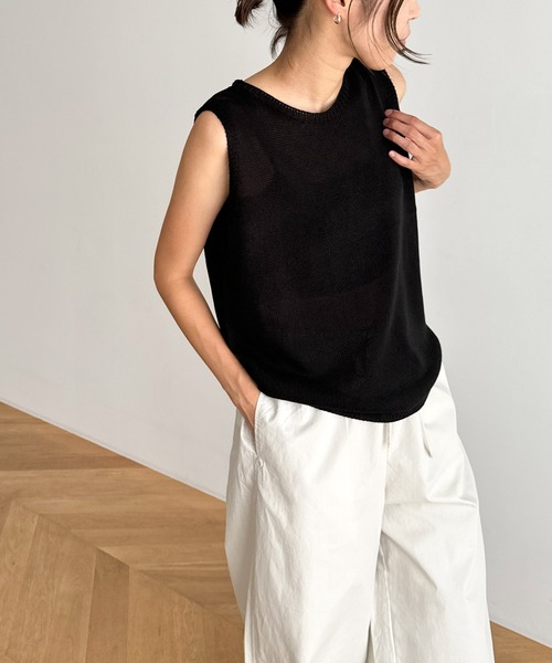 CANAL JEAN（キャナルジーン）の「El mar　リヨセルリネンニットタンクトップ（タンクトップ・レディース・オートミール/ブラック/サックスブルー/チャコールグレー・ONE SIZE）」の8枚目の写真
