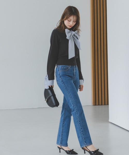 SNIDEL(スナイデル)の「ボウタイドッキングニットプルオーバー(ニット/セーター・レディース・ネイビー/グレー/ブラック・F)」の8枚目の写真