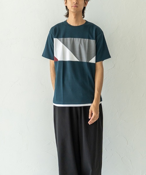 HORIZON DREAM(ホライゾンドリーム)の「胸切替Tシャツ(Tシャツ/カットソー・メンズ・ブラック/グリーン/ホワイト・LARGE/MEDIUM)」の8枚目の写真