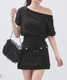 RGRG（リグリグ）の「2WAYオフショルダー ギャザー スウェットトップス & インナー付きハイウエストスウェットミニスカート（セットアップ）」