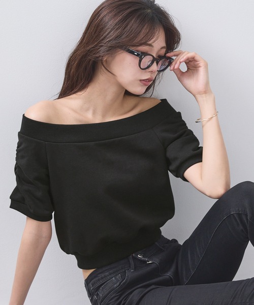 セール】2WAYオフショルダー ギャザー スウェットトップス