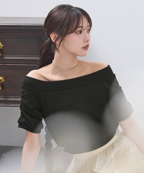 セール】2WAYオフショルダー ギャザー スウェットトップス