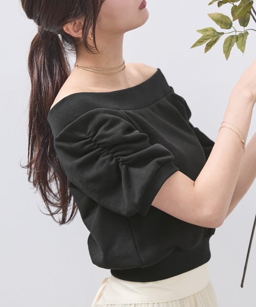 2WAYオフショルダー ギャザー スウェットトップス & インナー
