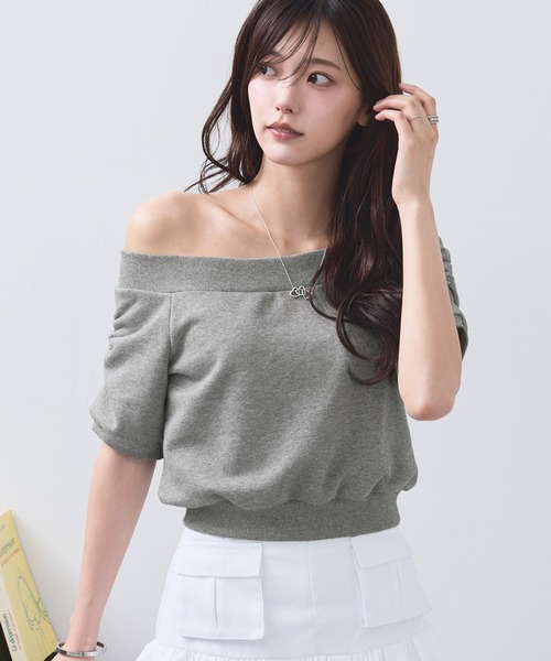 セール】2WAYオフショルダー ギャザー スウェットトップス