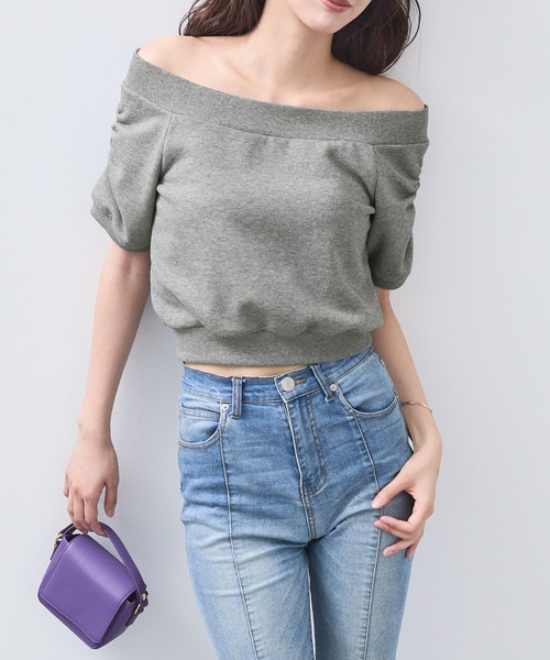 2WAYオフショルダー ギャザー スウェットトップス & インナー