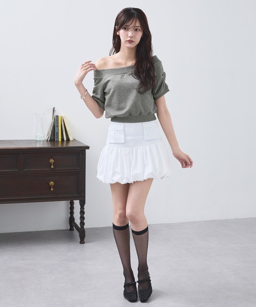 2WAYオフショルダー ギャザー スウェットトップス & インナー