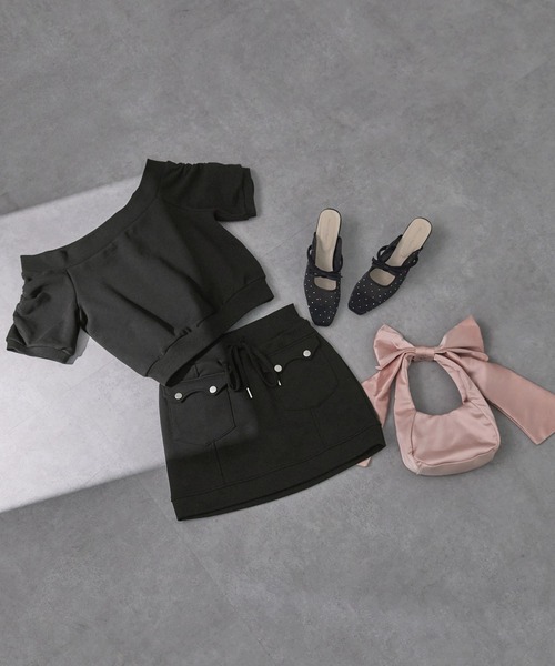 setupexe オフショルダースウェット ブラック setupexe オフショルダースウェット ブラック