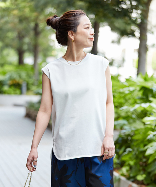 B.C STOCK(ベーセーストック)の「《追加》ウォッシャブル / 接触冷感 / ノースリーブプルオーバー(Tシャツ/カットソー・レディース・ブラック/ホワイト・FREE)」の2枚目の写真