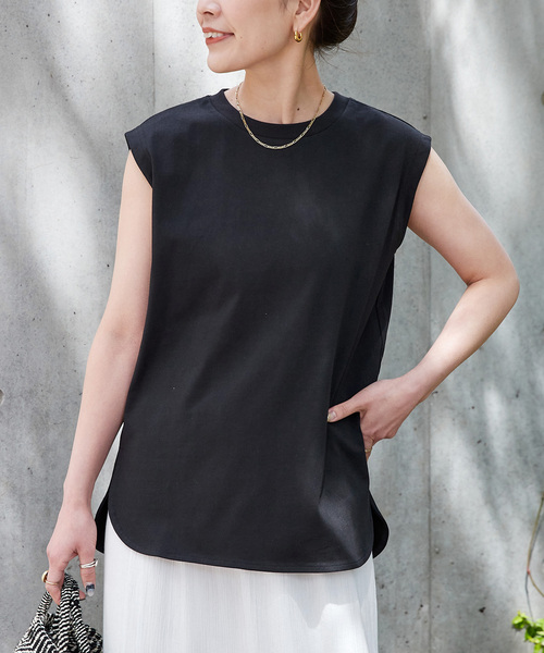 B.C STOCK(ベーセーストック)の「《追加》ウォッシャブル / 接触冷感 / ノースリーブプルオーバー(Tシャツ/カットソー・レディース・ブラック/ホワイト・FREE)」の1枚目の写真