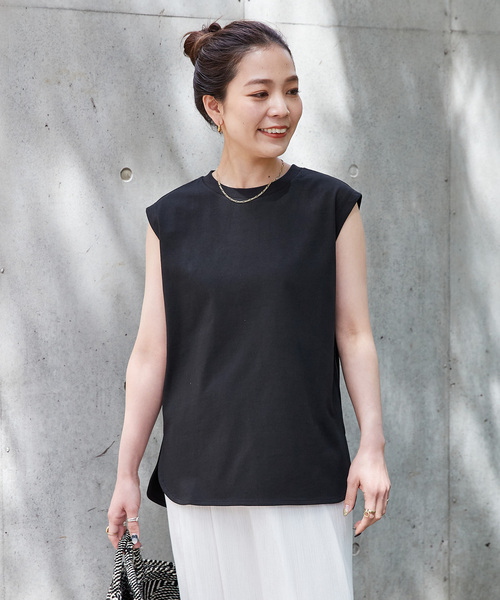 B.C STOCK(ベーセーストック)の「《追加》ウォッシャブル / 接触冷感 / ノースリーブプルオーバー(Tシャツ/カットソー・レディース・ブラック/ホワイト・FREE)」の6枚目の写真