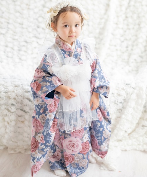 Catherine Cottage(キャサリンコテージ)の「チュールフリルエプロン&着物ワンピースセット(着物・キッズ・ナチュラル/ブルー/モーブ系/ピンク系1/レッド系1・100/90/110/120/130)」の7枚目の写真