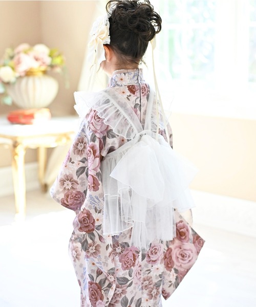 キャサリンコテージ]女の子 七五三 チュールフリルエプロン+着物