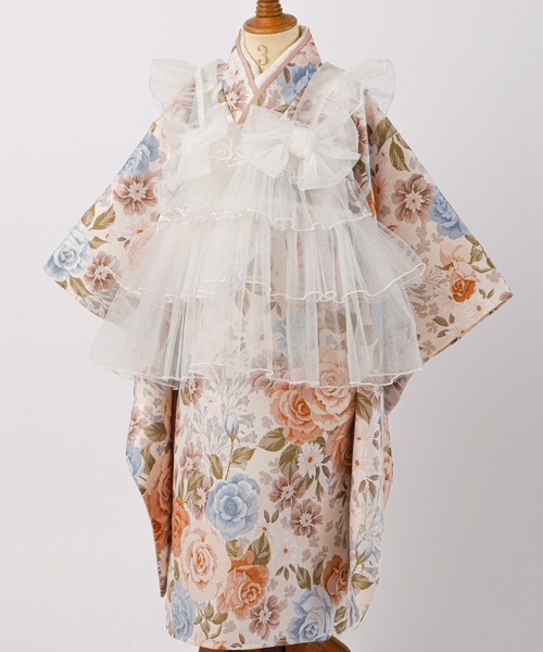 セール】チュールフリルエプロン＆着物ワンピースセット（着物