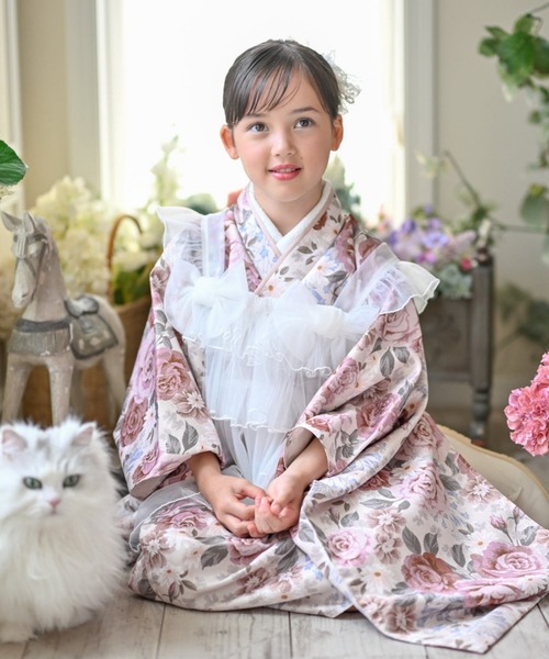 セール】チュールフリルエプロン＆着物ワンピースセット（着物