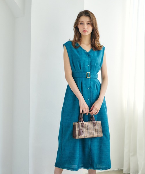 12Twelve Agenda（トゥエルブ　アジェンダ）の「ドライツイードノースリワンピース（ワンピース・レディース・ブラック/グリーン・M）」の2枚目の写真